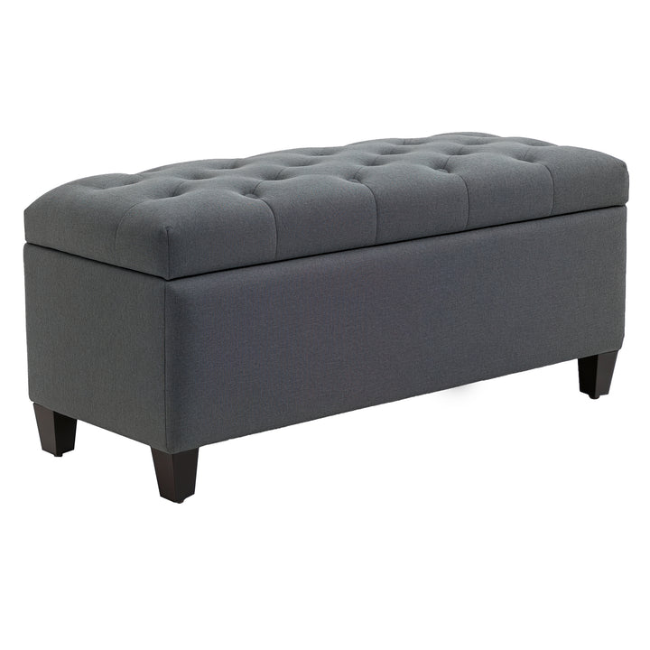 Bænk polstret bænk med opbevaringsplads kommodebænk entre soveværelse stue hørlignende polyester gummi træ mørkegrå 100 x 40 x 44 cm