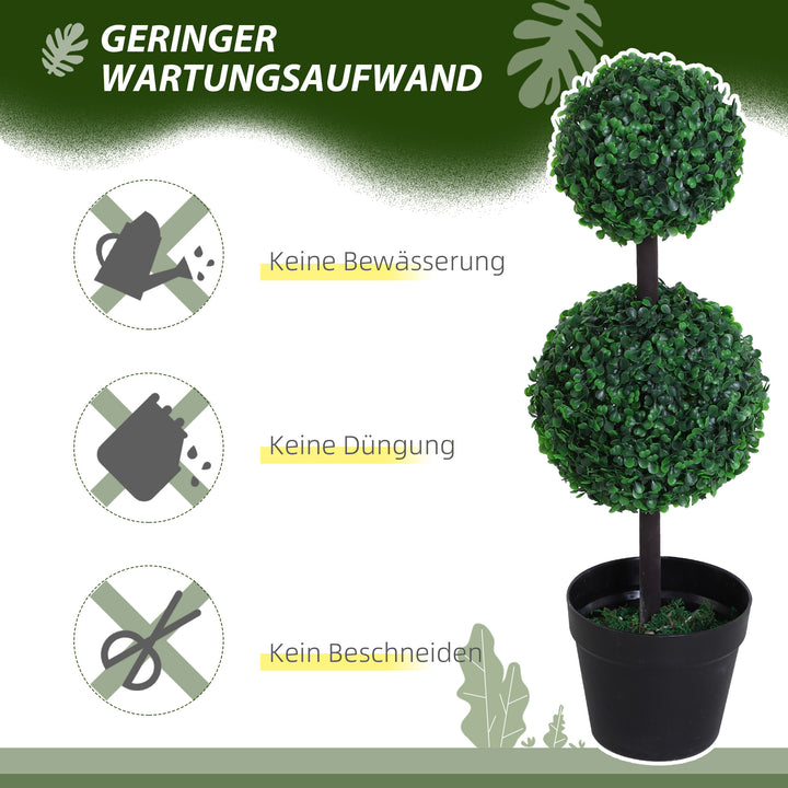 Sæt med 2 kunstige planter, kunstige planter i kugledesign, kunstigt træ i cementpotte, plastikplante, grøn+sort
