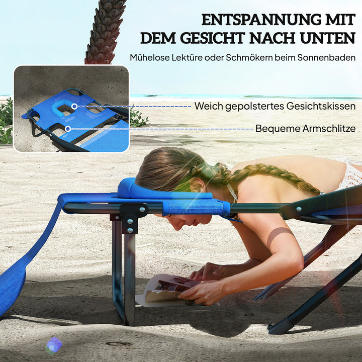 Solseng haveseng afslappende liggestol, foldbar, vejrbestandig, 194 cm x 72 cm x 31 cm, sort + mørkeblå