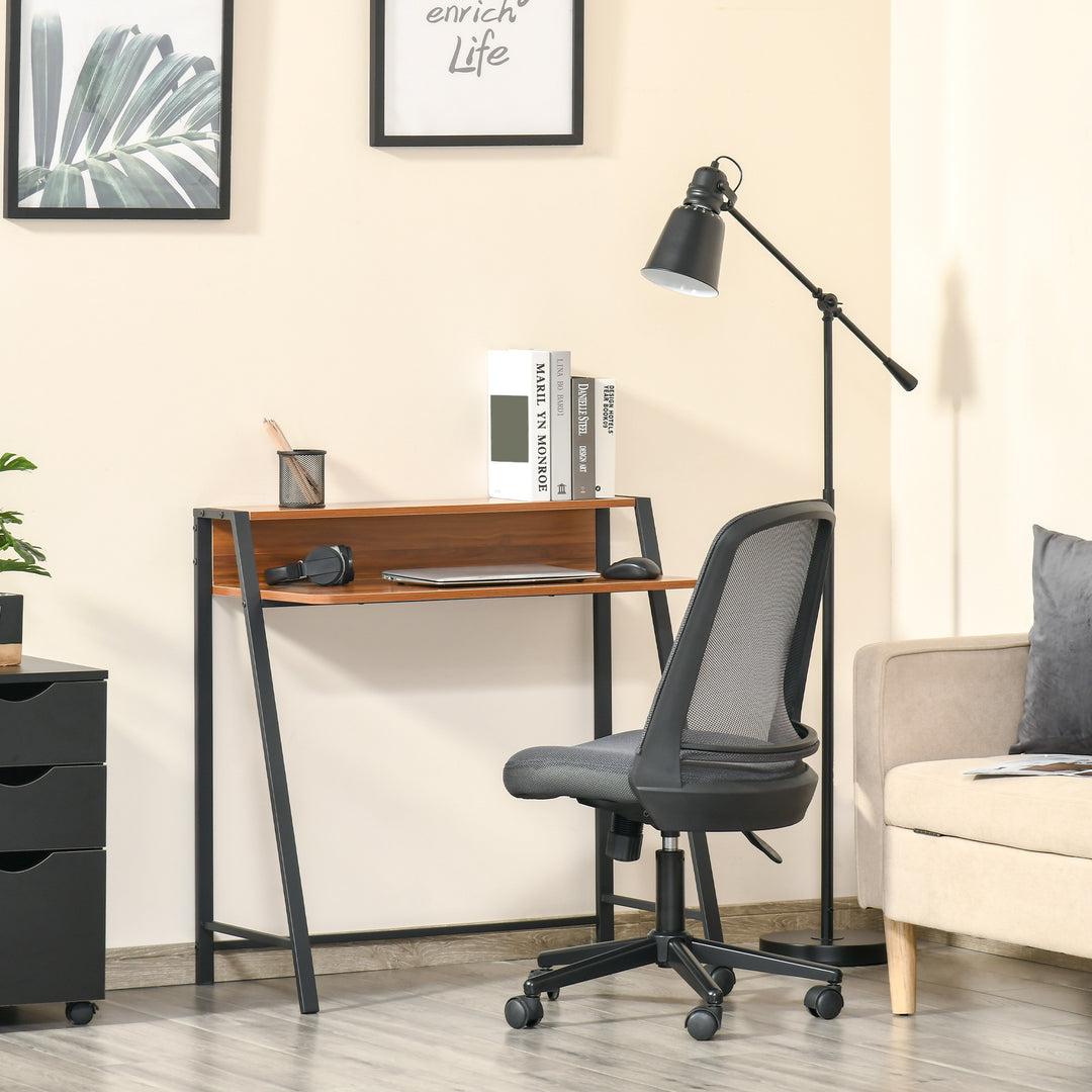 Skrivebord, computerbord med opbevaring og kabelhåndtering, moderne skrivebord med metalramme til studie, soveværelse, hjemmekontor, 84 x 45 x 85 cm, valnød + sort