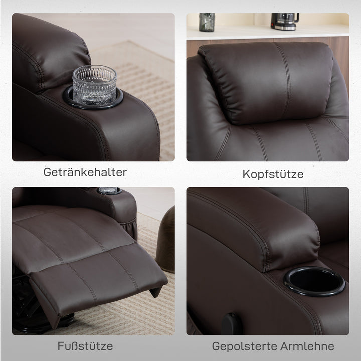 Lænestol med løftefunktion, inklusive fjernbetjening, kopholder, justerbar ryglæn, brun