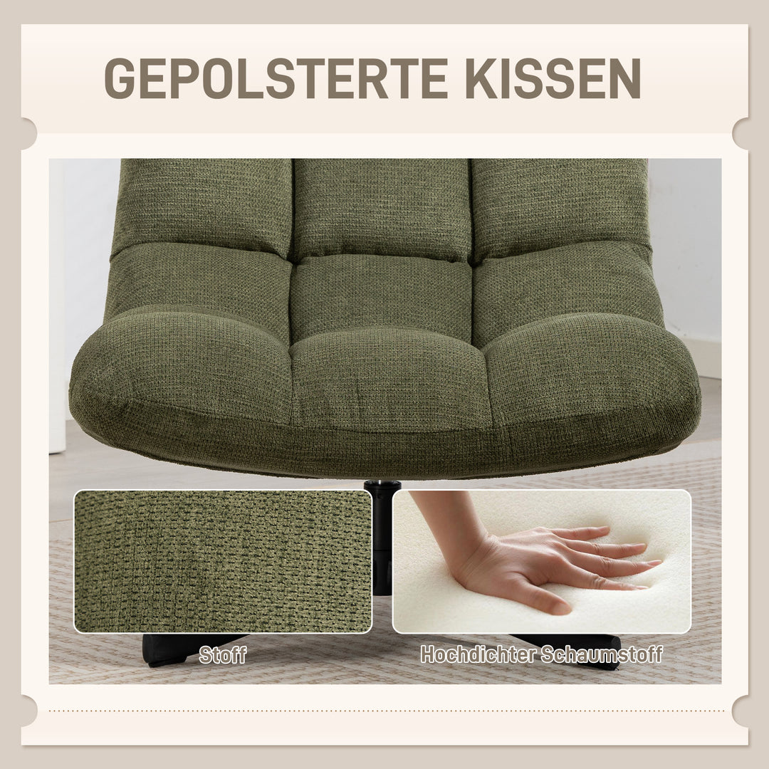 Drejelig loungestol med bredt sæde, vandafvisende chenille-look, krydsede stålben, grøn
