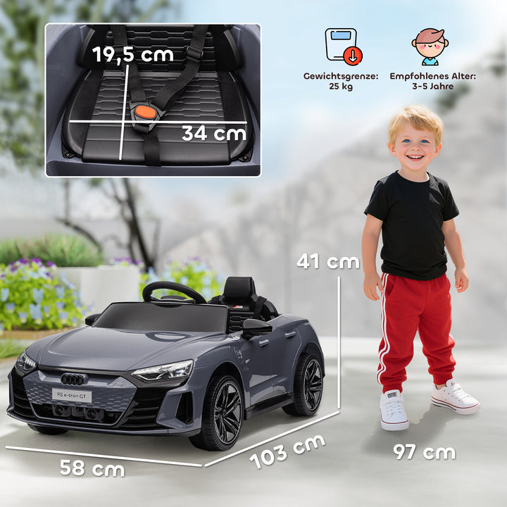 Elbil til børn med fjernbetjening, sikkerhedssele, horn, musik, forlygter, op til 5 km/t, 3-5 år, grå