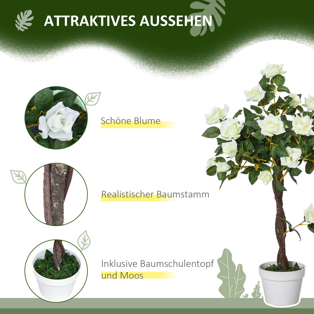Kunstigt træ i solen, kunstig plante i cementpotte, kunstig plante