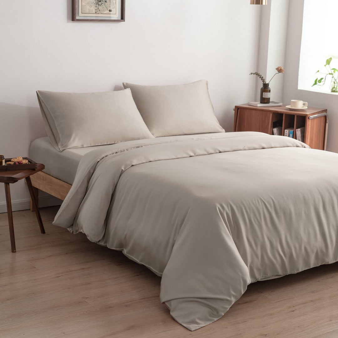 Beige Bambus Sengesæt 1-person - 400TC Tanboocel - Blød Taupe