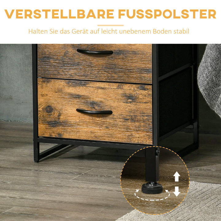 Stueskab, sideskab, stofskuffer, mdf, stålstel, brun