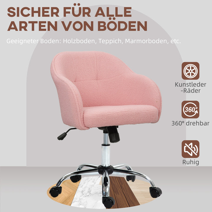 Hjemmekontorstol, ergonomisk skrivebordsstol med vippefunktion, teddy velvet look 56 x 61 x 86 cm pink