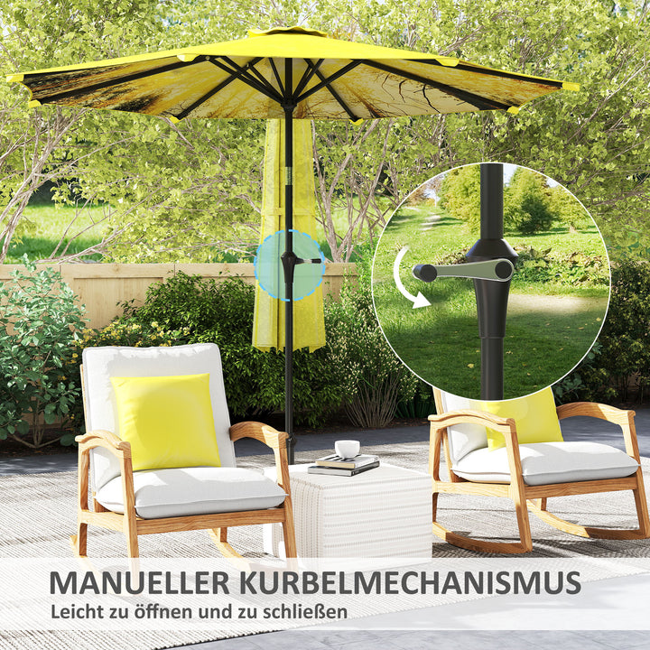 Parasol 300 cm, parasol med håndsving, ottekantet balkonparasol gul