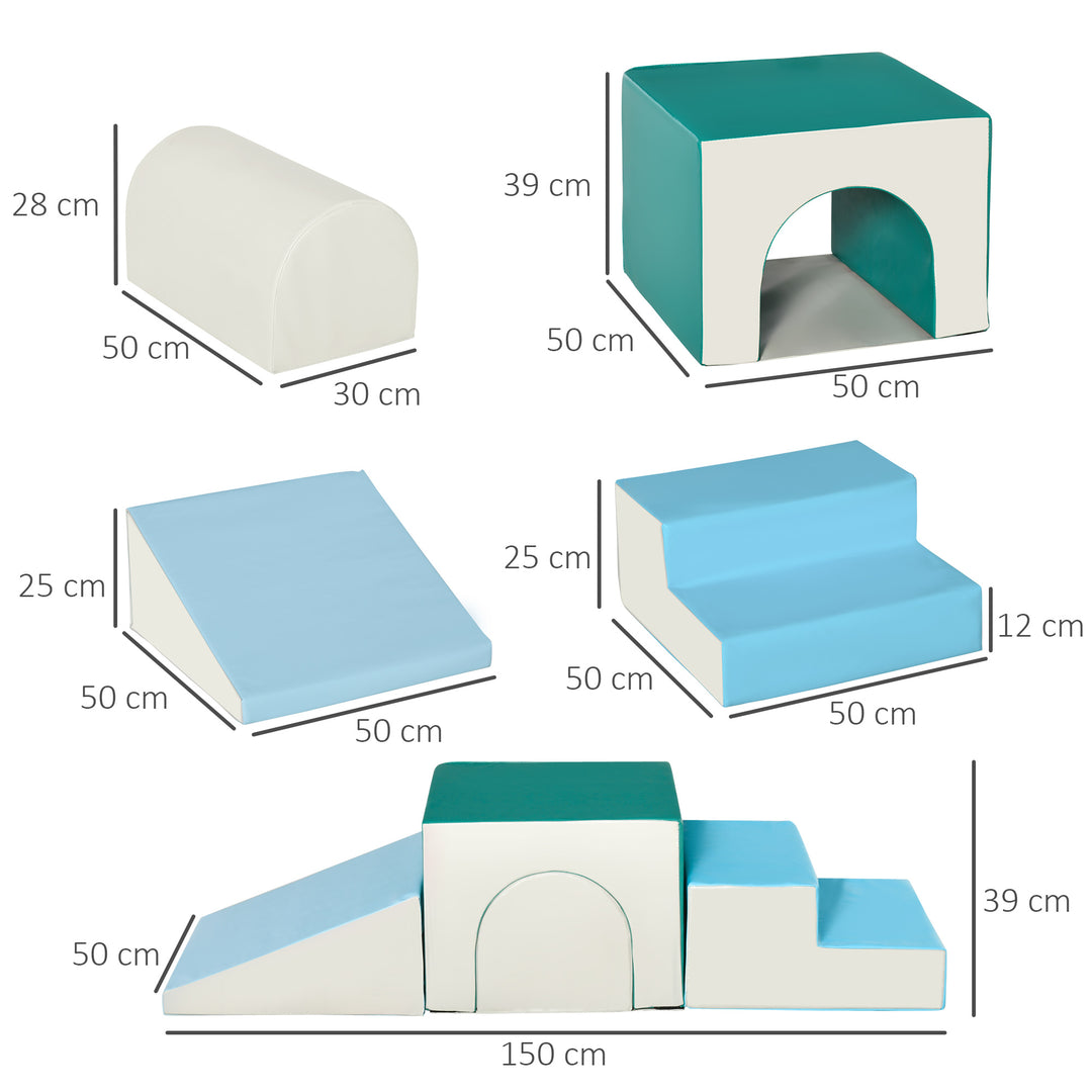 Byggeklodssæt med 4 skumbyggeklodser, nem rengøring, bløde fyldskumklodser til 1-3 år gamle børn, epe lysegrå + blå + grøn, 150 x 50 x 39 cm