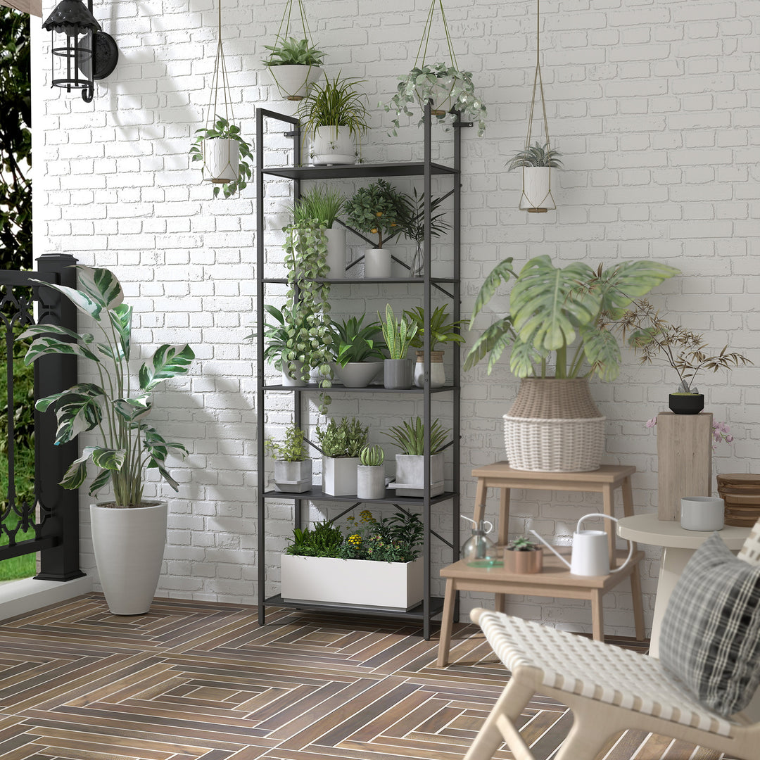 Bogreol, fritstående hylde med 5 hylder, industriel kontorreol med metalramme, åben opbevaringsreol til stue, kontor, arbejdsværelse, 60x30x170,5 cm, sort