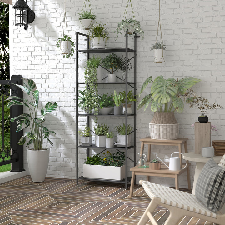 Bogreol, fritstående hylde med 5 hylder, industriel kontorreol med metalramme, åben opbevaringsreol til stue, kontor, arbejdsværelse, 60x30x170,5 cm, sort
