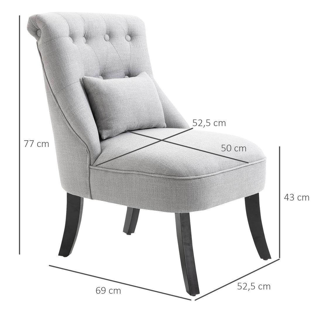 Lænestol til stue, lænestol, loungestol, afslapningsstol med ryghynde, træben, læsestol med linnedlook, polstret lænestol til soveværelse, grå