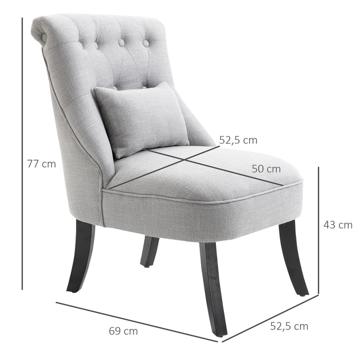 Lænestol til stue, lænestol, loungestol, afslapningsstol med ryghynde, træben, læsestol med linnedlook, polstret lænestol til soveværelse, grå