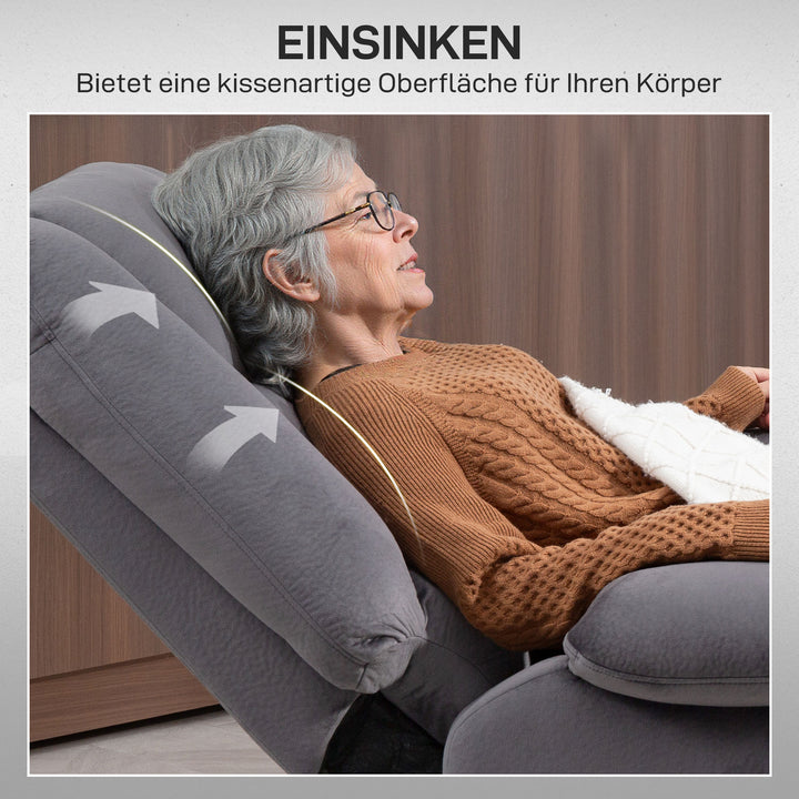 Tv-stol med ståstøtte, varme- og massagefunktion, fjernbetjening og sidelomme, mørkegrå