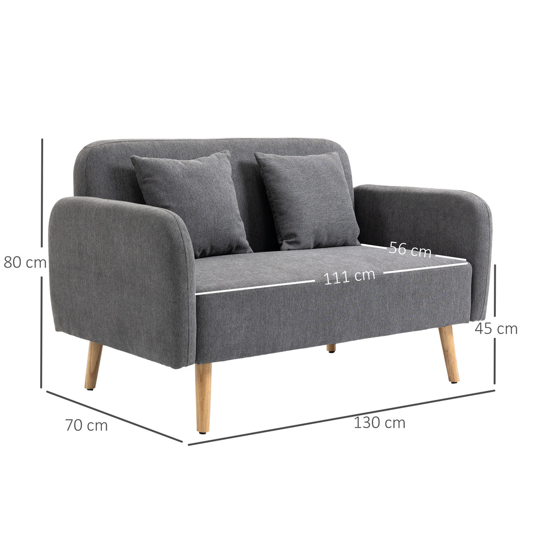 2-personers sofa med 2 puder, lille loveseat med fløjlstop, moderne polstret sofa til stue, soveværelse, lille værelse, grå 130 x 70 x 80 cm