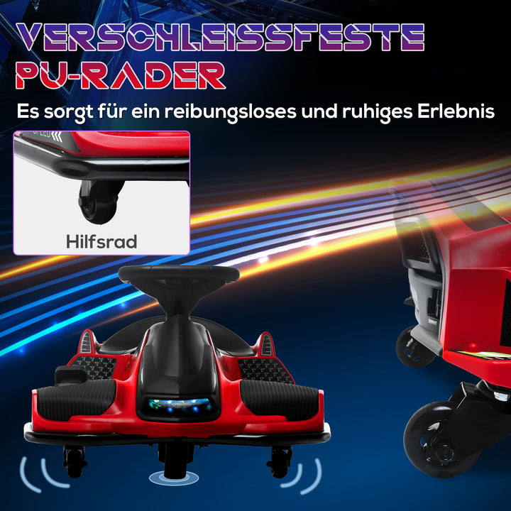 Elektrisk gokart til børn, gummihjul, 3-8 km/t, med lys og musikfunktion, rød