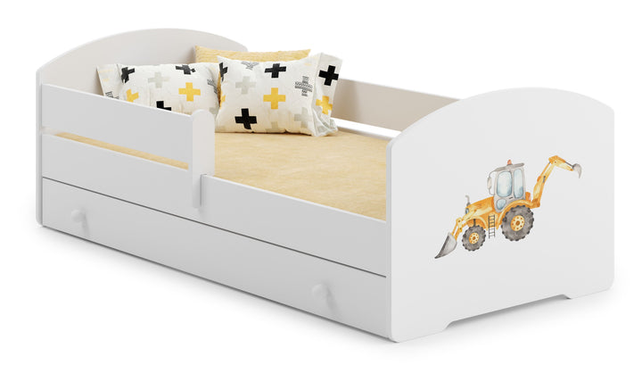 Børneseng Luk 140x70 med skuffe - Gravemaskine
