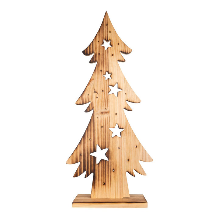 LED Wood Decolum "Fir Tree" stort, lavet af naturligt træ med faste lysdioder, juledekoration til udenfor