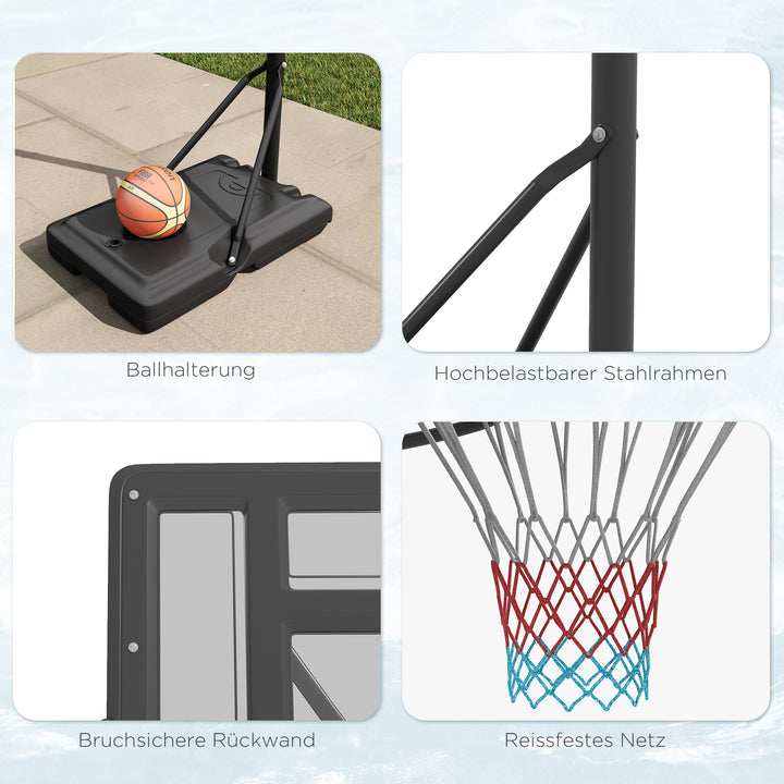 Basketballstativ, udendørs/indendørs, højdejusterbar, med hjul, fyldbar base, basketballhøjde 2,30-3,05 m