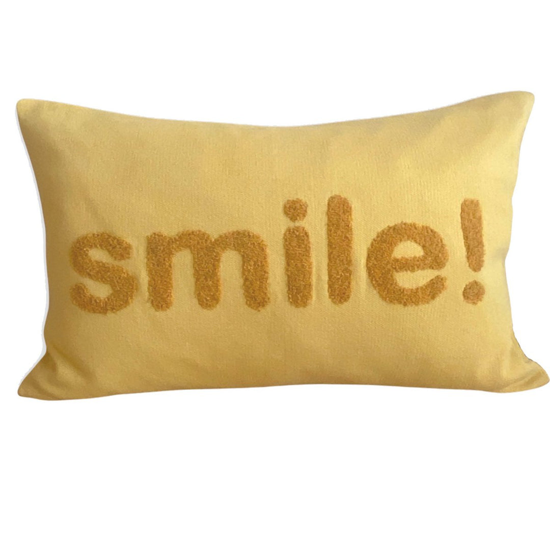 Smil Pillow Yellow, Punch Needle Embroidery