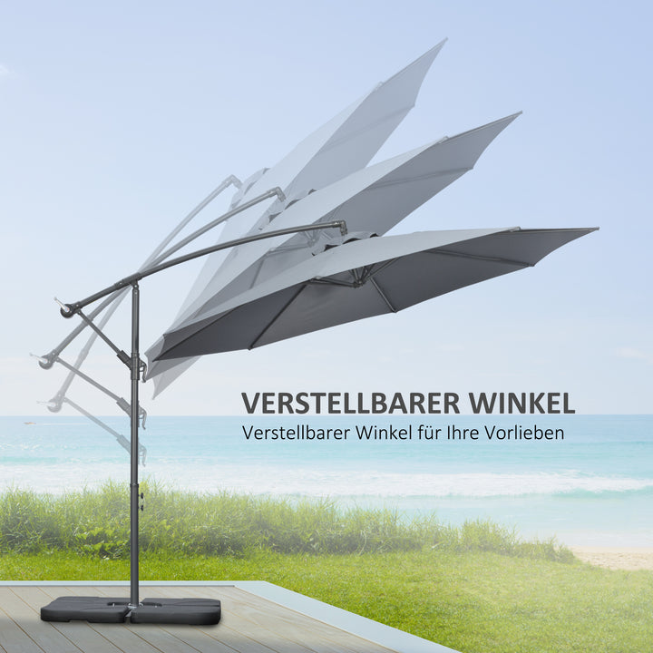 Fritstående parasol, haveparasol, inklusive krydsfod, vejrbestandig, 292 cm x 292 cm x 247 cm, grå