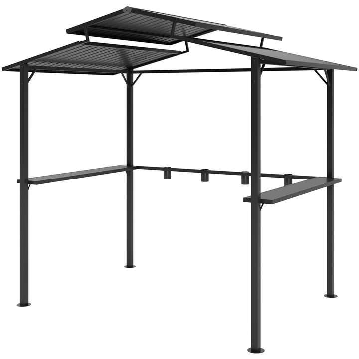 Grillpavillon 250 x 160 x 250 cm, vandtæt havepavillon med dobbeltlagstag og sidehylder, sort