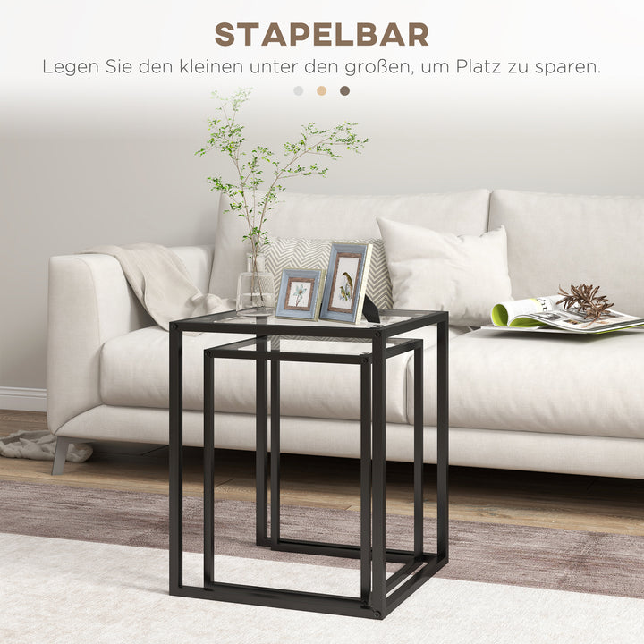 Sæt med 2 stabelbare sideborde/sofaborde med stålben, moderne design til stuen, sort