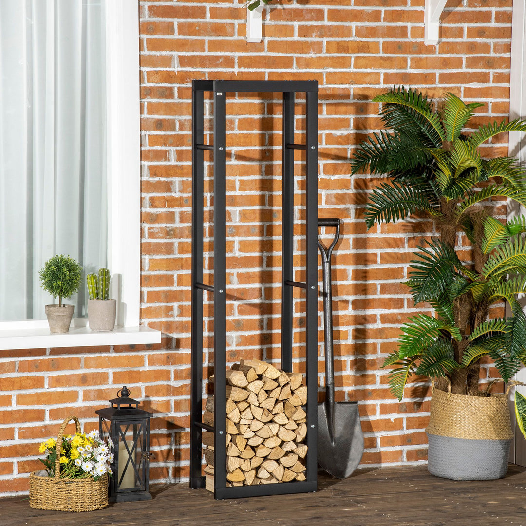 Brændehylde metal 40 x 25 x 150 cm brændehylde stablingshjælp stålramme op til 100 kg brændehylde udendørs brændehylde brændehylde til have terrasse udendørs sort