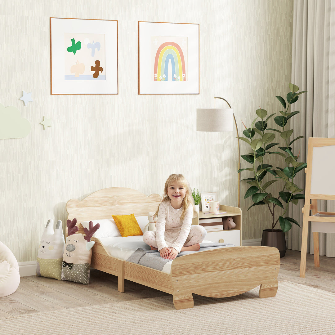 Børneseng, ungdomsseng, husseng med bjørnedesign, legeseng til 3-6 år gamle børn, 143,5 x 80 x 55 cm, naturtræ