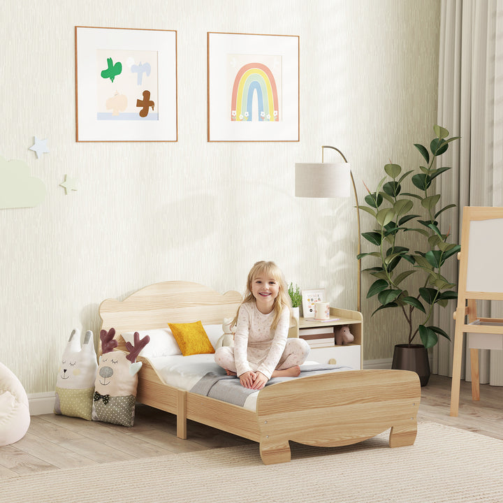 Børneseng, ungdomsseng, husseng med bjørnedesign, legeseng til 3-6 år gamle børn, 143,5 x 80 x 55 cm, naturtræ