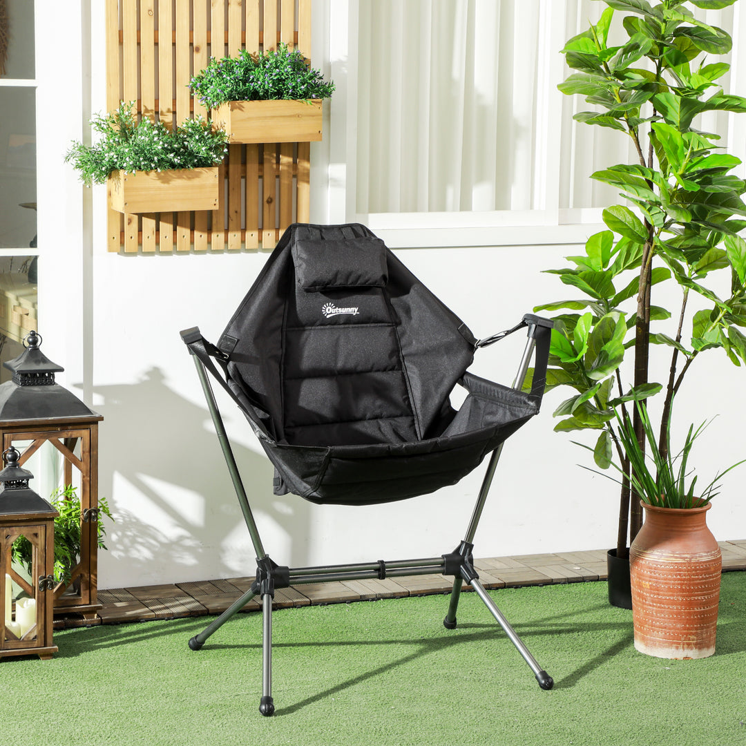 Foldbar campinggyngestol med justerbar ryglæn, aluminiumsramme, 54 x 100 x 101 cm, sort