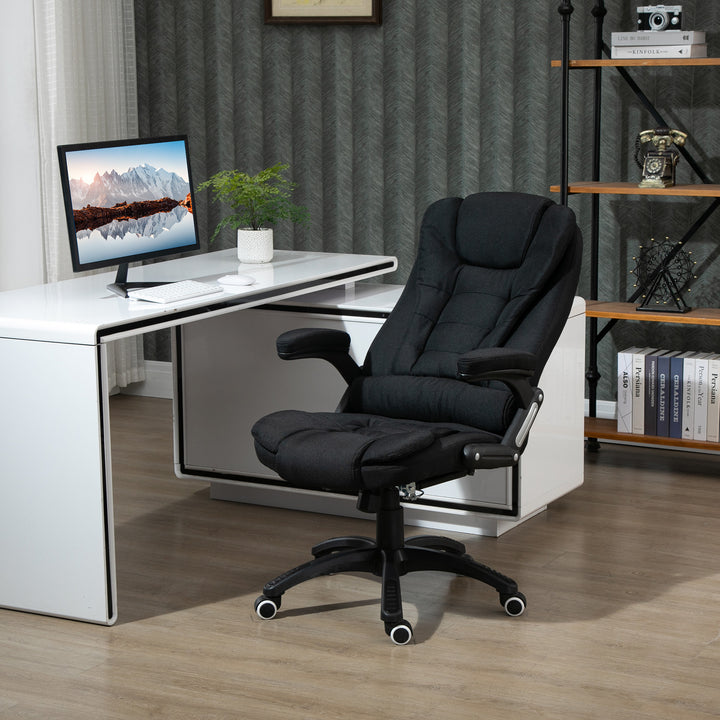 Kontorstol computerstol afslappet liggende højdejusterbar skrivebordsstol ergonomisk 360° skumplast-plastik linnedlignende polyester sort 65 x 72 x 100-120 cm