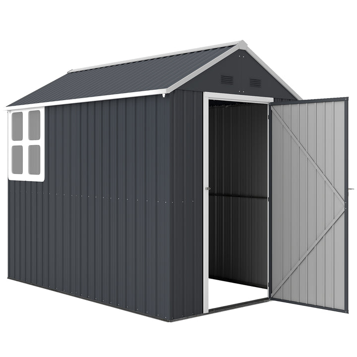 Haveskur, metalredskabsskur, dobbeltdør, vindue, 259x172x222 cm, grå/hvid