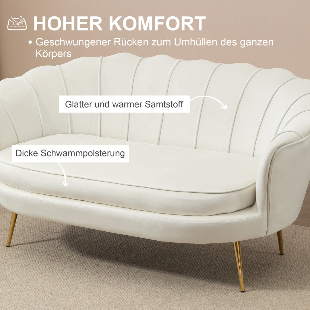 Vintage 2-personers sofa, polstrede møbler, fløjlslook, op til 150 kg, creme/guld
