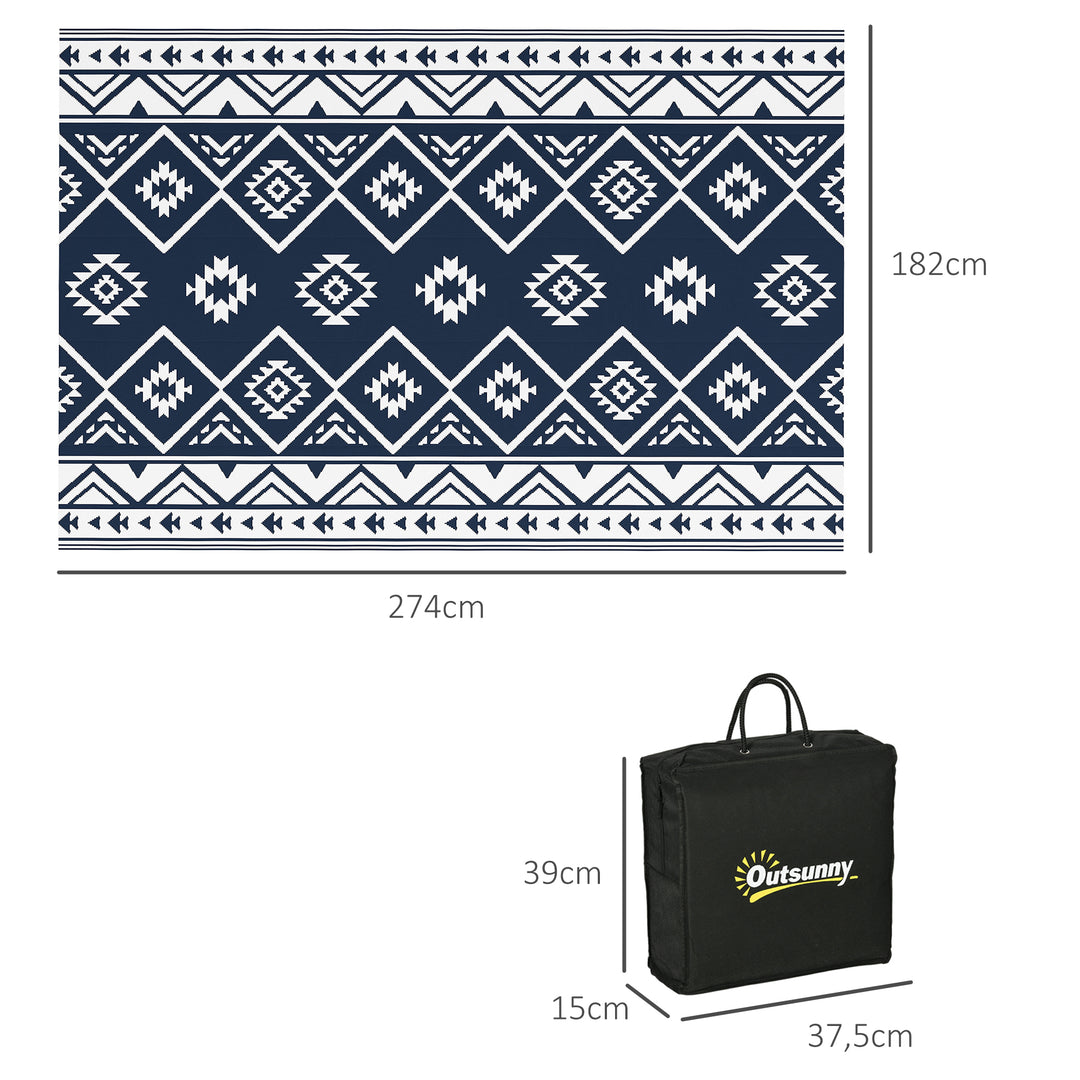 Udendørs tæppe terrassetæppe vejrbestandigt moderne design 182 cm x 274 cm x 0,3 cm sort + hvid