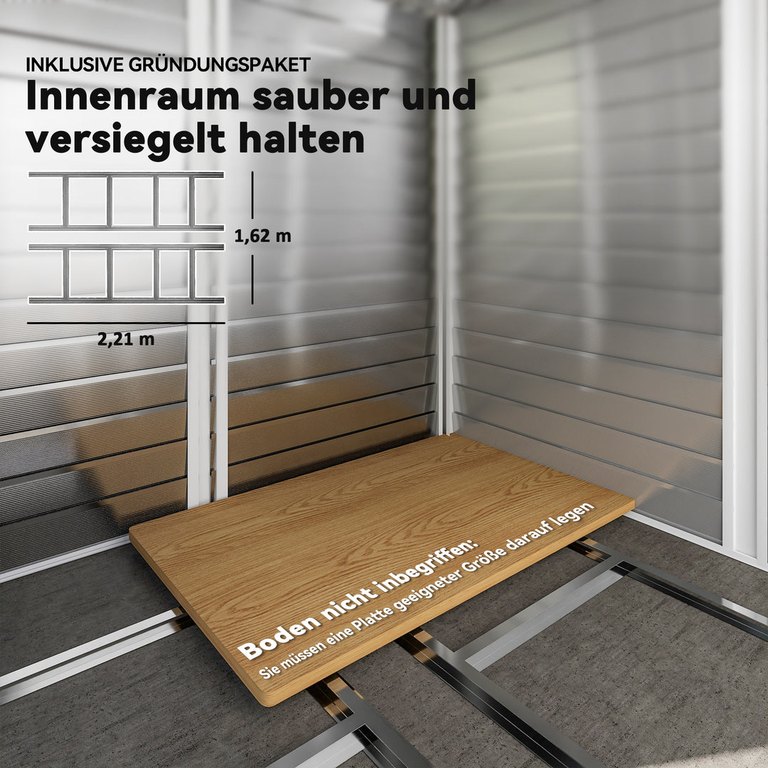 Metalredskabsskur, vejrbestandigt og rustbestandigt, aflåseligt, 2,40 x 2,06 x 1,98 m, teaktræ