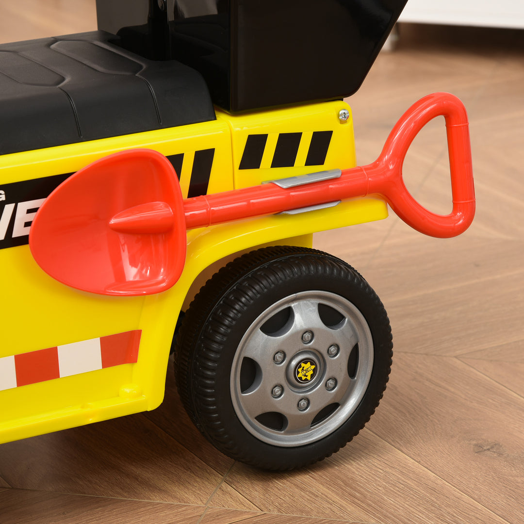 Børne-ride-on gravemaskine med tippeskovl og skovl, fodpedalbil med opbevaring under sædet til babyer 18-36 måneder, metal, pp-plastik, gul, 72 x 28,2 x 42 cm