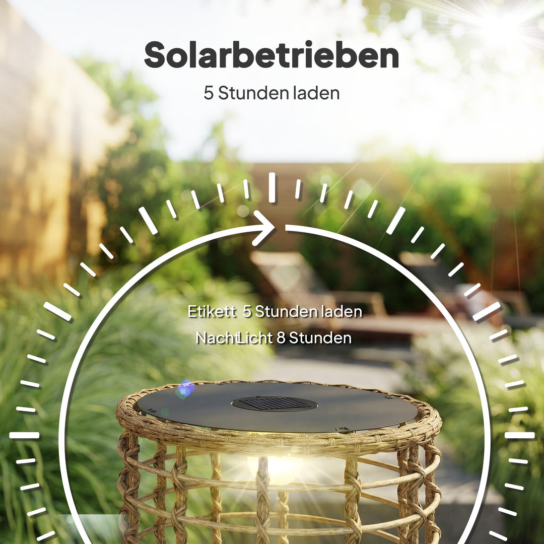 Solcellegulvlampe, sæt med 2, rotting solcellelamper med lyssensor, LED solcellelampe i boho-stil, IP44
