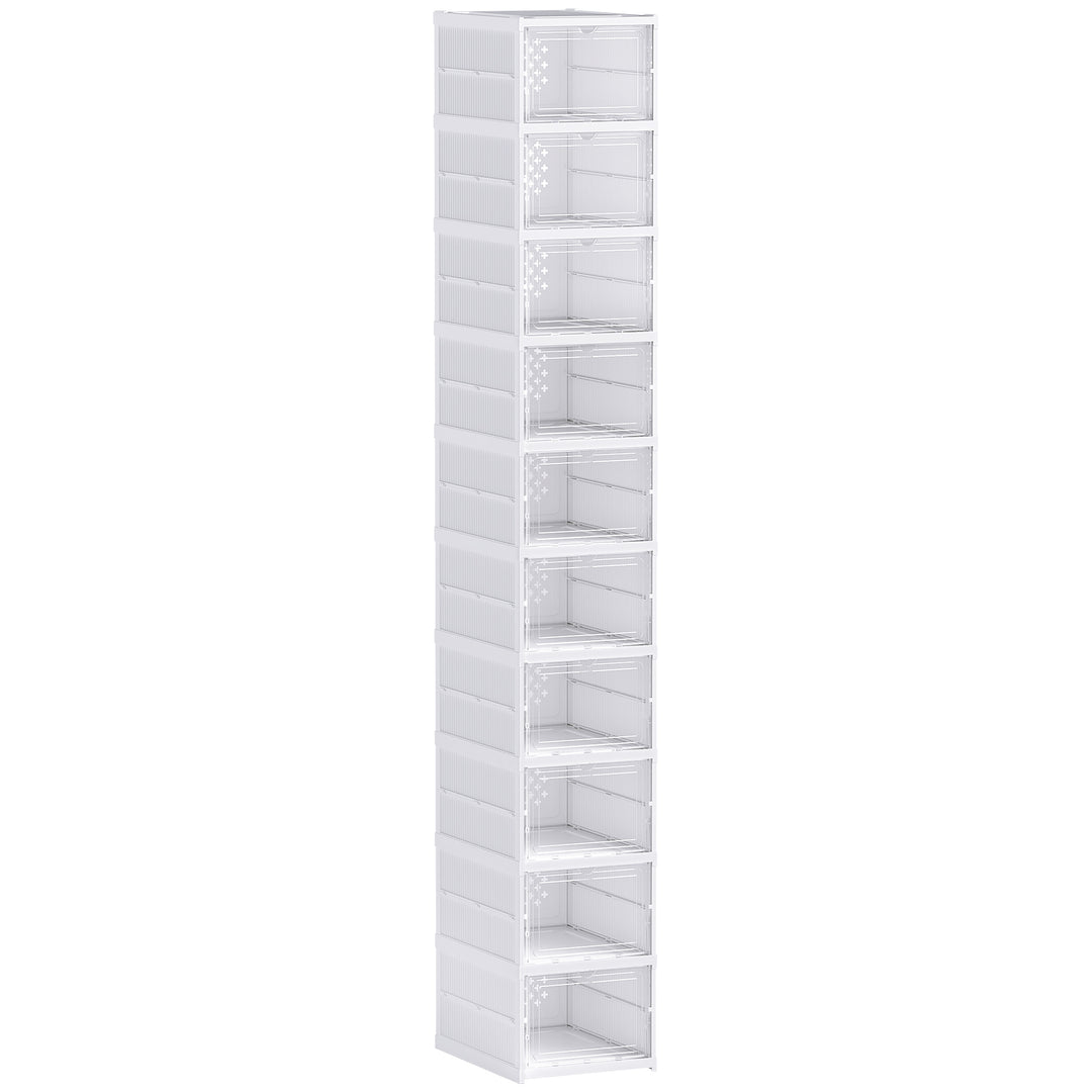 10-etagers skoreol, skoskab, foldbart, ventileret bagside, plast, hvid