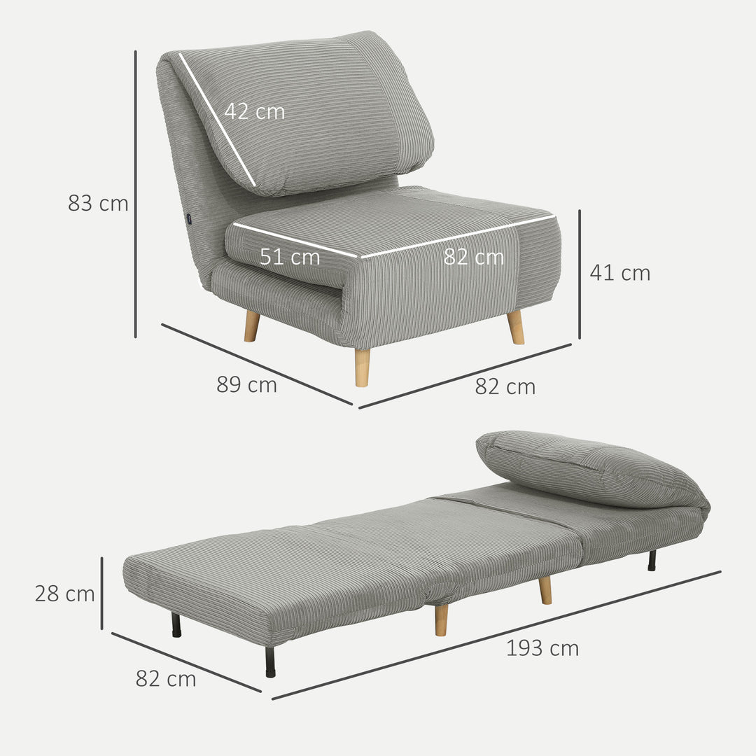 2-I-1 sovesofa gæsteseng, justerbar nakkestøtte fløjlslook 82 cm x 8 cm x 83 cm grå