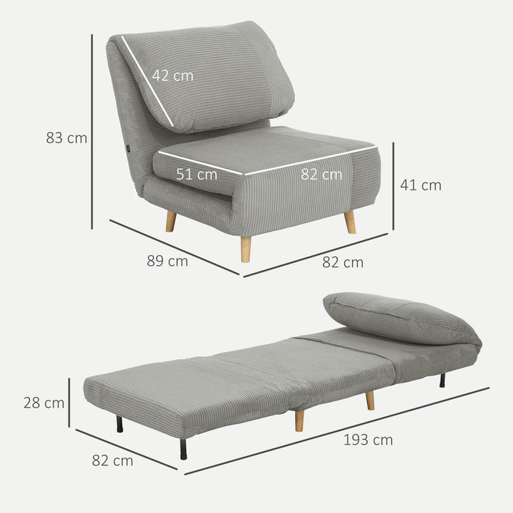 2-I-1 sovesofa gæsteseng, justerbar nakkestøtte fløjlslook 82 cm x 8 cm x 83 cm grå