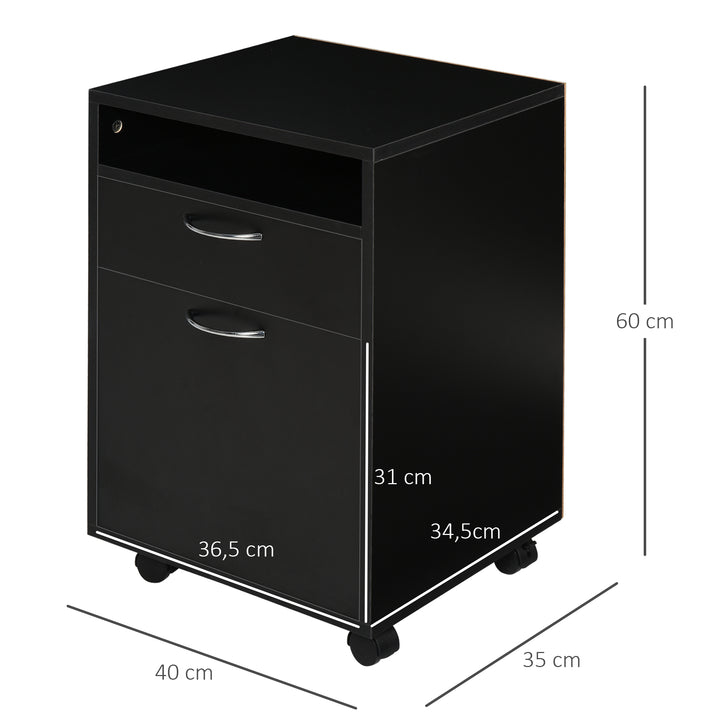 Rullende skuffebeholder, 1 rum, 1 hylde, 1 skuffe, 40 cm x 3 cm x 60 cm, sort
