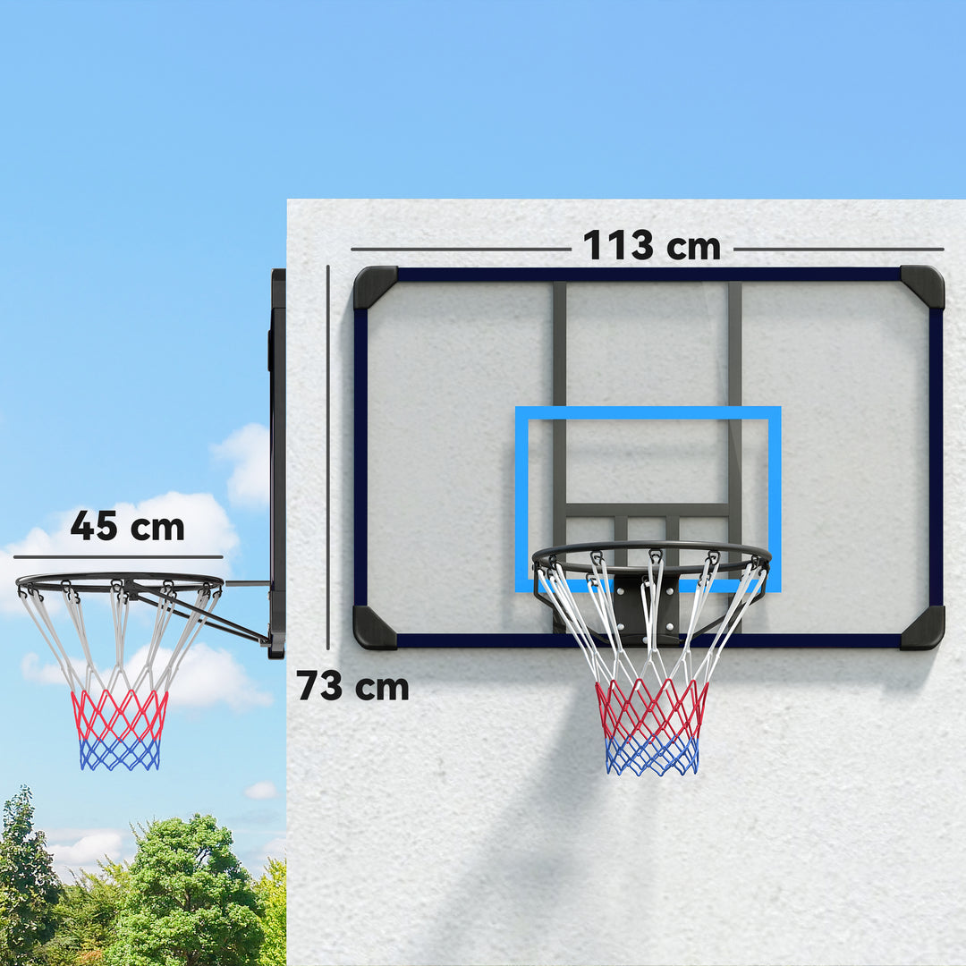 Basketballkurv, universal vægbeslag, rivefast net, ramme i rustfrit stål, 113 x 61 x 73 cm