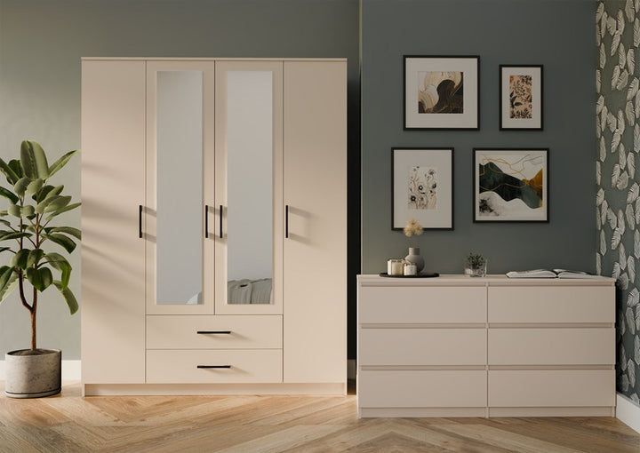 Klædeskab med spejl, Højde: 205 cm Bredde: 160 cm Dybde: 52 cm, kashmir-beige