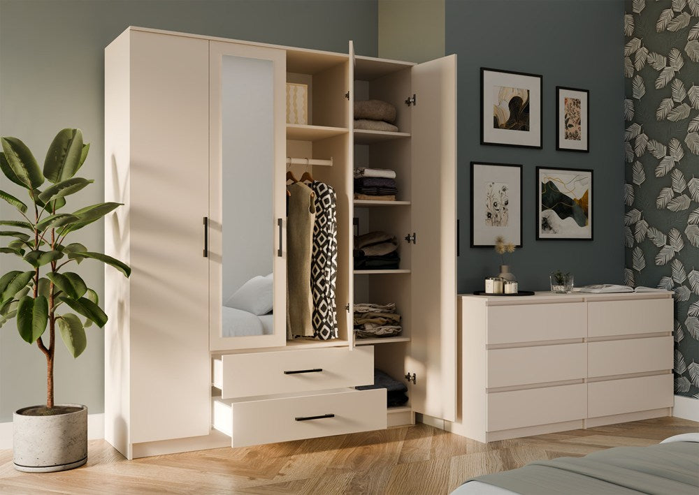 Klædeskab med spejl, Højde: 205 cm Bredde: 160 cm Dybde: 52 cm, kashmir-beige