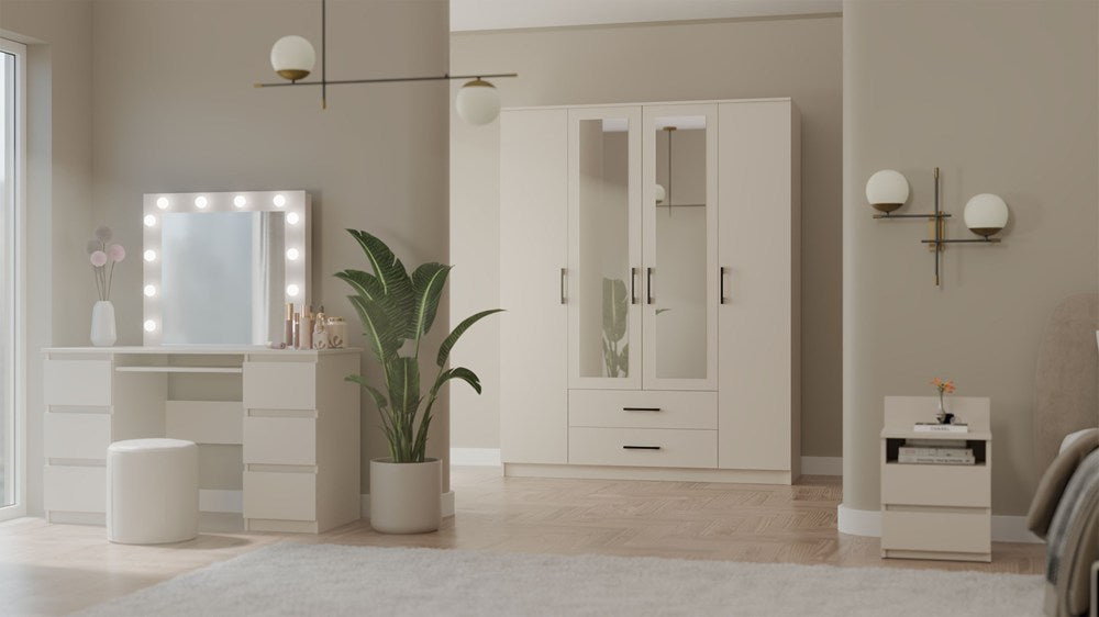 Klædeskab med spejl, Højde: 205 cm Bredde: 160 cm Dybde: 52 cm, kashmir-beige