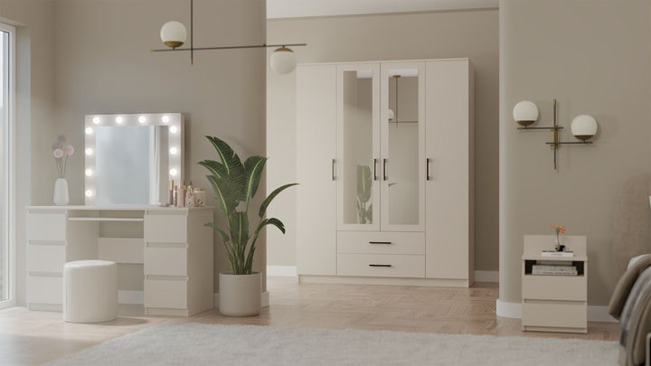 Klædeskab med spejl, Højde: 205 cm Bredde: 160 cm Dybde: 52 cm, kashmir-beige