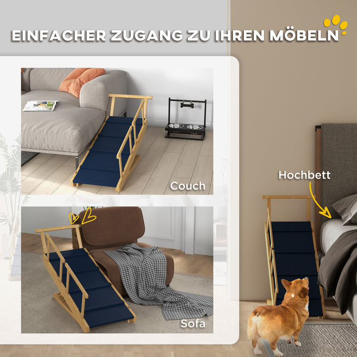 Hunderampe, højdejusterbar, foldbar, med gelænder, til hunde op til 40 kg, træramme, 85 x 40 x 61 cm, sort