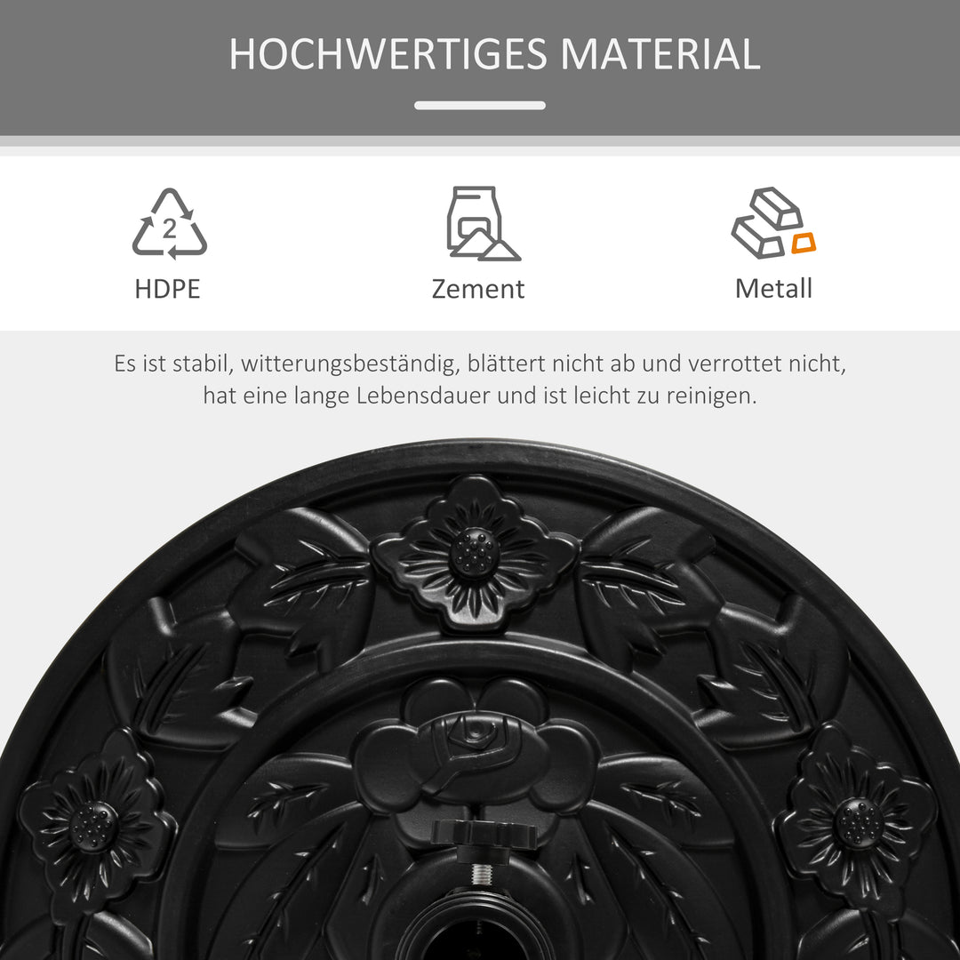 Parasolfod, halvrund, 9 kg, blomsterdesign, HDPE/cement, til parasolstænger Ø35/38/48 mm