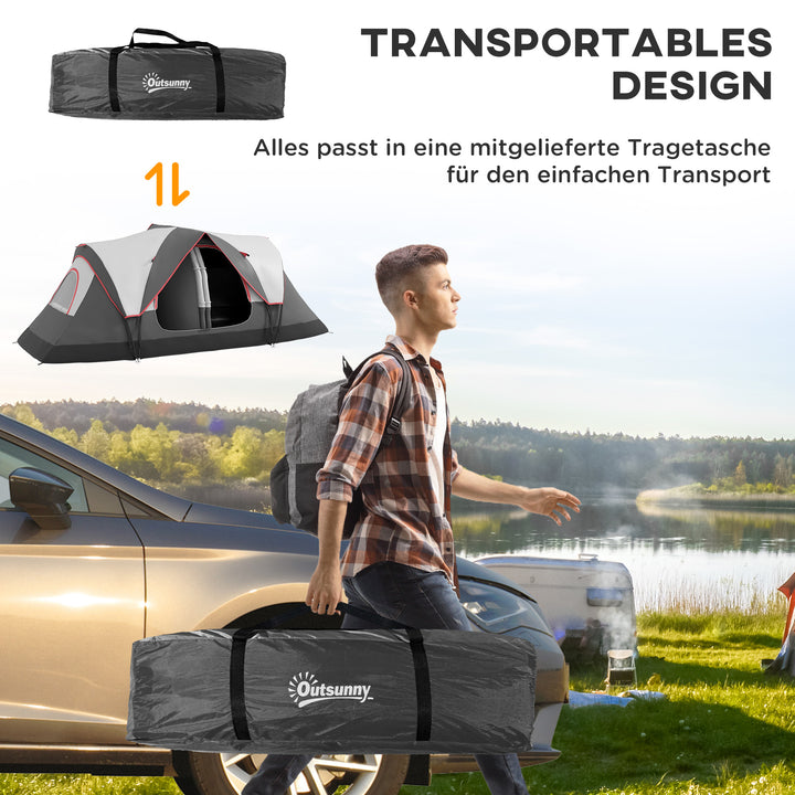 Campingtelt, 2 rum, skillevæg, til 6-8 personer, regnslag, gråt